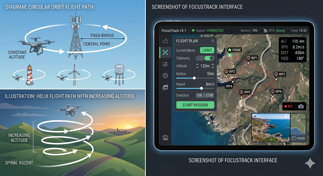 Narrativa cinematográfica com modos de seguimento inteligente (FocusTrack)